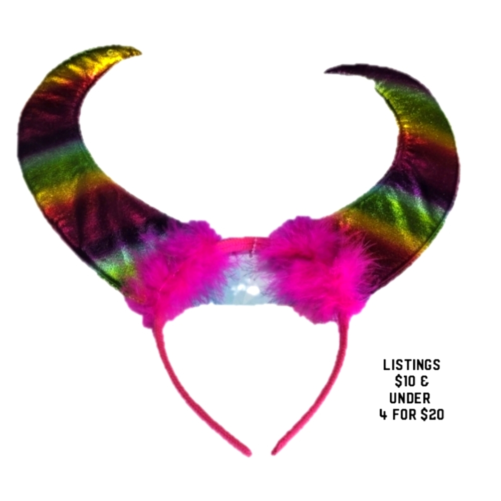 Rainbow Devil Horns Faux Fur Metallic Costume Padded Headband